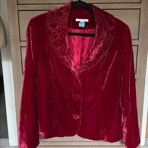 Vintage JM Collection Red Berry Velvet Velour  Fitted Blazer Jacket Womens 12